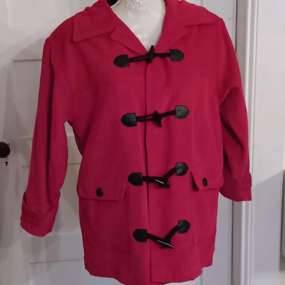 Jantzen Toggle Button Coat Jacket Womens S Red Cotton Blend Corduroy Collared